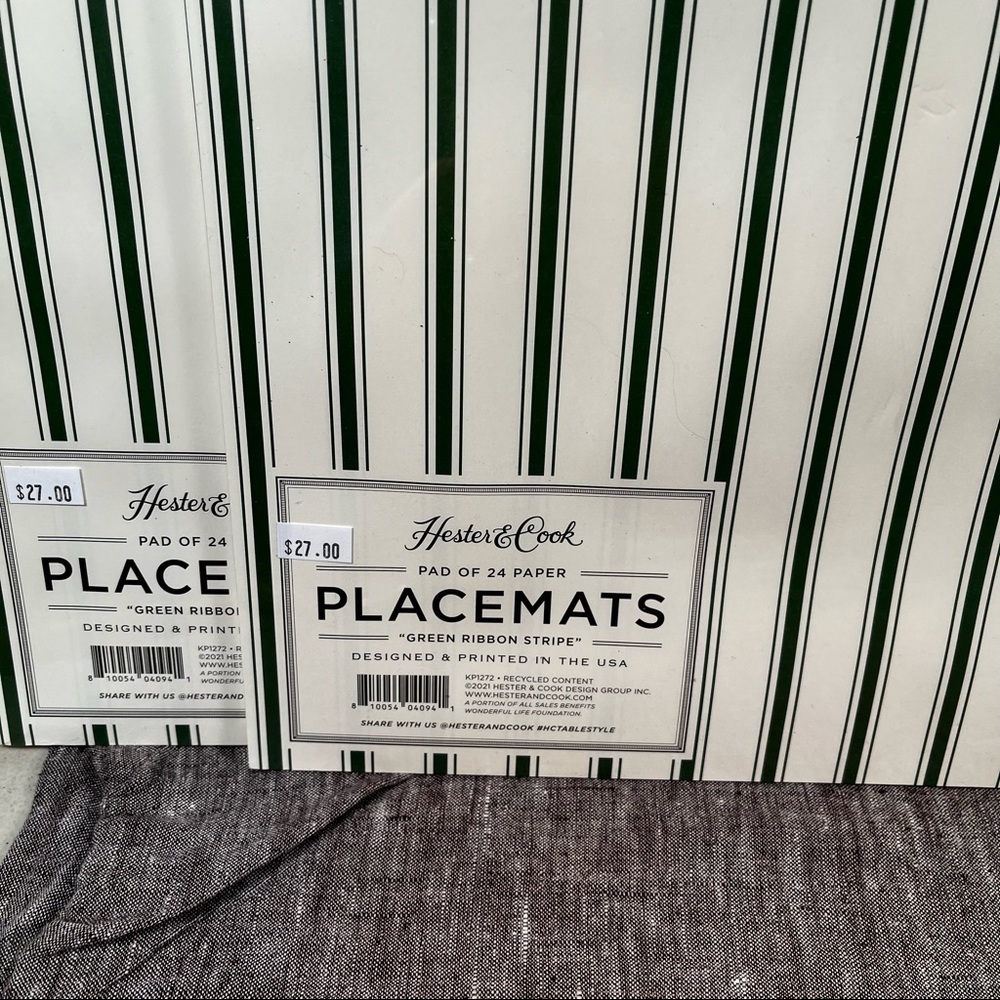Hester & Cook green ribbon placemats 2 packs